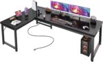 Huuger 63 Inch L Shaped Desk with Power Outlets & 0.95 Inch Thicker Desktop | Reversible Computer Desk, Larger Office Corner Gaming Desk, Metal Frame, for Home Office, Study, Black - Image 2