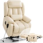 Infinite Position Lay Flat Power Lift Recliner Chair for Elderly, Beige | Dual Motor Power Lift Chair, Massage & Heating, Extended Footrest, USB Ports, Remote Control, Lumbar Pillow, Leather - Image 2