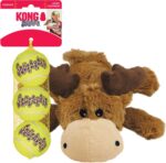 KONG Cozie Marvin Moose and SqueakAir Balls, 3 Pack, for Small Dogs | Soft Plush Moose for Indoor Cuddle Play Paired with Durable SqueakAir Balls for Lively Fetch & Outdoor Fun - Image 2