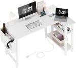 Lufeiya White L Shaped Computer Desk with Power Outlet Shelves, 40 Inch Small Reversible Corner Desk for Small Space Home Office, L-Shaped Desk PC Desks, White - Image 2