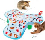 Potaroma Hide and Seek Interactive Cat Toys, Moving Concealed Wand Feather, Automatic Chargeable Indoor Kitten Exercise Kicker, Mouse Squeaky, Floral Cover - Image 2