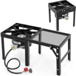 ROVSUN Portable Propane Gas Stove with Foldable Side Rack, Single Burner Camp Stove Cooker for Outdoor Backyard Cooking, Camping, Tailgating, Canning, Turkey Frying & Seafood Boiling, Patent Pending - Image 2