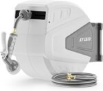 Retractable Rubber Hybrid Garden Hose Reel, 5/8"x100ft Wall Mount | Anti-freeze, kink-free premium rubber hybrid hose, 24-month warranty, 9-pattern sprayer, any-length lock, slow auto-return. - Image 2