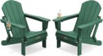 SERWALL Folding Adirondack Chair Set of 2 with Cup Holder, Fire Pit -Green | All Weather Adirondack Chairs Set for Patio Garden, HIPS Plastic Patio Chairs with Wood Texture, SGS Tested - Image 2