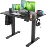 Seang Electric Standing Desk Adjustable Height, 40 x 24 Inch Sit Stand Desk with T-Shaped Frame, 3 Memory Presets & Cable Management for Home Office Computer Workstation, Black Frame/Black Top - Image 2