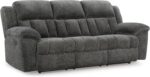 Signature Design by Ashley Frohn Manual Reclining Sofa, Gray Chenille | 3-in wall hugger profile, 100% polyester chenille, Snap-on back assembly, 3-position manual pull-tab recline - Image 2