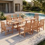 Sophia & William 9pc Outdoor Dining Set, Acacia Wood/Expandable Table | Acacia wood, seat cushions,weather-resistant rattan,breathable - Image 2