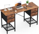 Sweetcrispy Computer Desk with Drawers 55 Inch Home Office Bedroom Table 4 Fabric Drawers 2 Mesh Storage Shelves Wood X-Shaped Writing Study PC Desk Workspace Side Hook Metal Frame Organizer Brown - Image 2