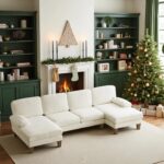 VINGLI 110" Sectional Couches for Living Room,U Shaped Couch with Double Chaise, 4-Seat Sofa Set with Chenille Fabric for Home Furniture,Beige - Image 2