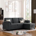 Vongrasig Convertible Sectional Sofa Couch, 3 Seat L Shaped Sofa with Removable Pillows Soft Corduroy Fabric Small Couch Mid Century for Living Room, Apartment and Office (Gray) - Image 2