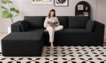 106" Cloud Sectional Boneless Couches for Living Room, Modular L Shaped Couch with Deep Seat Oversized Left Facing Chaise, Memory Foam Compressed Spineless 3 Seater Sofa for Bedroom Apartment, Black - Image 2