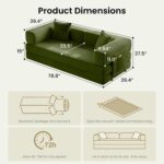 78.8" Convertible Futon Sofa Bed, Boneless Couch for Living Room | Corduroy Boneless Loveseat Sleeper Sofa, Modular Futon Couch with Storage Pocket, Pull Out Couch No Assembly | Green - Image 3