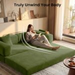 78.8" Convertible Futon Sofa Bed, Boneless Couch for Living Room | Corduroy Boneless Loveseat Sleeper Sofa, Modular Futon Couch with Storage Pocket, Pull Out Couch No Assembly | Green - Image 6