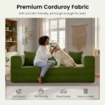 78.8" Convertible Futon Sofa Bed, Boneless Couch for Living Room | Corduroy Boneless Loveseat Sleeper Sofa, Modular Futon Couch with Storage Pocket, Pull Out Couch No Assembly | Green - Image 7