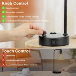 Industrial Bedside Lamps Set of 2, Fully Dimmable Desk Lamps for Bedroom | Glass Shade, USB C+A Charging Port & Outlet, Black Nightstand Table Lamps for Living Room, Office, Reading, Vintage - Image 5