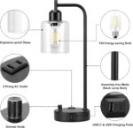 Industrial Bedside Lamps Set of 2, Fully Dimmable Desk Lamps for Bedroom | Glass Shade, USB C+A Charging Port & Outlet, Black Nightstand Table Lamps for Living Room, Office, Reading, Vintage - Image 8