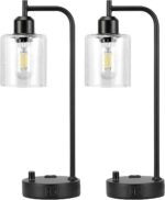 Industrial Bedside Lamps Set of 2, Fully Dimmable Desk Lamps for Bedroom | Glass Shade, USB C+A Charging Port & Outlet, Black Nightstand Table Lamps for Living Room, Office, Reading, Vintage - Image 9