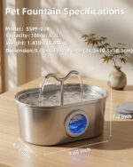 3.2L/108oz Stainless Steel Cat Water Fountain Pet Fountain | Automatic Pet Water Dispenser - Self-Designed Filtration System - Ultra-Quiet Pump - Easy Cleaning & Maintenance (3 Filters) - Image 4