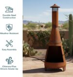 Sunnydaze 70" Large Chiminea Outdoor Fireplace, Wood Burning, Metal, Rustic | Steel, With Spark Screen Door & Rain Cap, Tall Chimenea Firepit for Outside, Outdoor Chimney Fire Pit for Patio or Backyard - Image 5
