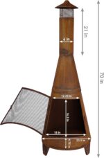 Sunnydaze 70" Large Chiminea Outdoor Fireplace, Wood Burning, Metal, Rustic | Steel, With Spark Screen Door & Rain Cap, Tall Chimenea Firepit for Outside, Outdoor Chimney Fire Pit for Patio or Backyard - Image 7