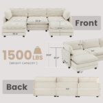 112'' Sectional Modular Cloud Couch, Oversized 5 Seat Couches U Shaped Sofa with 2 Movable Ottomans, 2 Throw Pillows, Upholstered Corduroy U Shape Comfy Deep Couches for Living Room and Office, Beige - Image 3