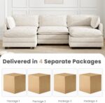 112'' Sectional Modular Cloud Couch, Oversized 5 Seat Couches U Shaped Sofa with 2 Movable Ottomans, 2 Throw Pillows, Upholstered Corduroy U Shape Comfy Deep Couches for Living Room and Office, Beige - Image 4