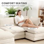 112'' Sectional Modular Cloud Couch, Oversized 5 Seat Couches U Shaped Sofa with 2 Movable Ottomans, 2 Throw Pillows, Upholstered Corduroy U Shape Comfy Deep Couches for Living Room and Office, Beige - Image 5