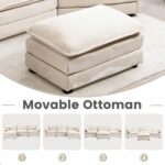 112'' Sectional Modular Cloud Couch, Oversized 5 Seat Couches U Shaped Sofa with 2 Movable Ottomans, 2 Throw Pillows, Upholstered Corduroy U Shape Comfy Deep Couches for Living Room and Office, Beige - Image 6