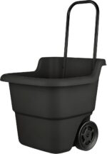 15 Gallon Rolling Garden Cart, Durable Resin Multi-Purpose Yard Cart, Retractable Handle and 7 Inch Wheels, Outdoor Utility Cart for Gardening, Lawn and Home Hauling (Black) - Image 3