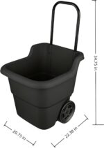 15 Gallon Rolling Garden Cart, Durable Resin Multi-Purpose Yard Cart, Retractable Handle and 7 Inch Wheels, Outdoor Utility Cart for Gardening, Lawn and Home Hauling (Black) - Image 4