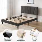 Zinus Maya Upholstered Bed Frame with Asymmetric Headboard, Queen | Durable Wooden Slats, Sturdy Framework, Noise Free Sleep, No Box Spring Needed, Easy Assembly, Eco Friendly Packaging - Image 6