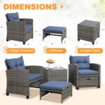 Shintenchi 5 Pieces Patio Furniture Set, Outdoor Wicker Patio Conversation Set with Ottoman, All Weather Rattan Outside Chairs with Coffee Table & Cushion for Porch, Garden, Backyard, Navy - Image 3