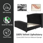 AMERLIFE Queen Size Bed Frame with Velvet Upholstered Wingback Headboard | Handmade Deep Button Tufted & Nailhead Trim Footboard for Bedroom, No Box Spring Needed, Black - Image 8