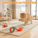Interactive Cat Toys with Bird Sounds & 3 Speed Modes for Indoor Cats Play | Bird Sounds, 3 Speed Modes, Rechargeable Automatic Rolling, 3 Tails, Fast Charging Ball, For Indoor Cats on Hard Floor Carpet - Image 8