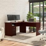 Bush Home Cabot 60W L Shaped Computer Desk with Drawers in Harvest Cherry - Image 3