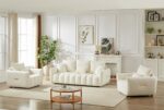Antetek Set of 3 Teddy Fabric Sofa for Living Room, Modern 2 Units Deep Seat Sofa Chairs and an Oversized 3-Seater Cloud Boucle Couch for Bedroom, Office, Apartment, Furniture Set, Beige (3 Pieces) - Image 4