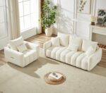 Antetek Set of 3 Teddy Fabric Sofa for Living Room, Modern 2 Units Deep Seat Sofa Chairs and an Oversized 3-Seater Cloud Boucle Couch for Bedroom, Office, Apartment, Furniture Set, Beige (3 Pieces) - Image 5