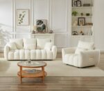 Antetek Set of 3 Teddy Fabric Sofa for Living Room, Modern 2 Units Deep Seat Sofa Chairs and an Oversized 3-Seater Cloud Boucle Couch for Bedroom, Office, Apartment, Furniture Set, Beige (3 Pieces) - Image 9