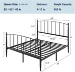 Allewie Metal Queen Size Platform Bed Frame, 37'' Tall Footboard, Black | Classic Tapered Leg, Arched Design, Victorian Style, Under Bed Storage, No Box Spring Needed, Easy Assembly - Image 3