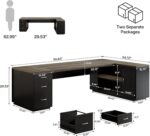 Tribesigns 85.8-Inch L-Shaped Executive Desk, Grey & Black | Extra Large Commercial Office Desk with File Drawers, Cabinet, Shelves, Modern Professional Office Table, Business Furniture - Image 3