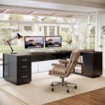 Tribesigns 85.8-Inch L-Shaped Executive Desk, Grey & Black | Extra Large Commercial Office Desk with File Drawers, Cabinet, Shelves, Modern Professional Office Table, Business Furniture - Image 6