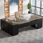 Tribesigns 85.8-Inch L-Shaped Executive Desk, Grey & Black | Extra Large Commercial Office Desk with File Drawers, Cabinet, Shelves, Modern Professional Office Table, Business Furniture - Image 7