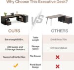 Tribesigns 85.8-Inch L-Shaped Executive Desk, Grey & Black | Extra Large Commercial Office Desk with File Drawers, Cabinet, Shelves, Modern Professional Office Table, Business Furniture - Image 10