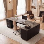 Tribesigns 85.8-Inch L-Shaped Executive Desk, Grey & Black | Extra Large Commercial Office Desk with File Drawers, Cabinet, Shelves, Modern Professional Office Table, Business Furniture - Image 11