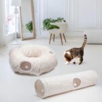 Luxurious Cat Tunnel,43" Straight Cat Tunnel Toys with Balls for Indoor,Collapsible Peekaboo Cave for Kitten （White Stripe） - Image 3