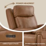 Watson & Whitely Super Zero Gravity Power Recliner, Genuine Leather, Saddle | Electric Recliner Chair for Adults, Adjustable Power Headrest, USB & Type-C Ports, Top Grain Leather, Living Room, Bedroom - Image 8