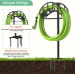 Garden Hose Holder - Upgraded Metal Reel With Tool Storage Basket | Heavy Duty Freestanding Water Hose Holder Holds 150ft, Detachable Storage Hanger for Outside - Image 3