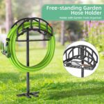 Garden Hose Holder - Upgraded Metal Reel With Tool Storage Basket | Heavy Duty Freestanding Water Hose Holder Holds 150ft, Detachable Storage Hanger for Outside - Image 4