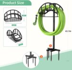 Garden Hose Holder - Upgraded Metal Reel With Tool Storage Basket | Heavy Duty Freestanding Water Hose Holder Holds 150ft, Detachable Storage Hanger for Outside - Image 6