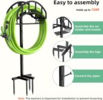 Garden Hose Holder - Upgraded Metal Reel With Tool Storage Basket | Heavy Duty Freestanding Water Hose Holder Holds 150ft, Detachable Storage Hanger for Outside - Image 8